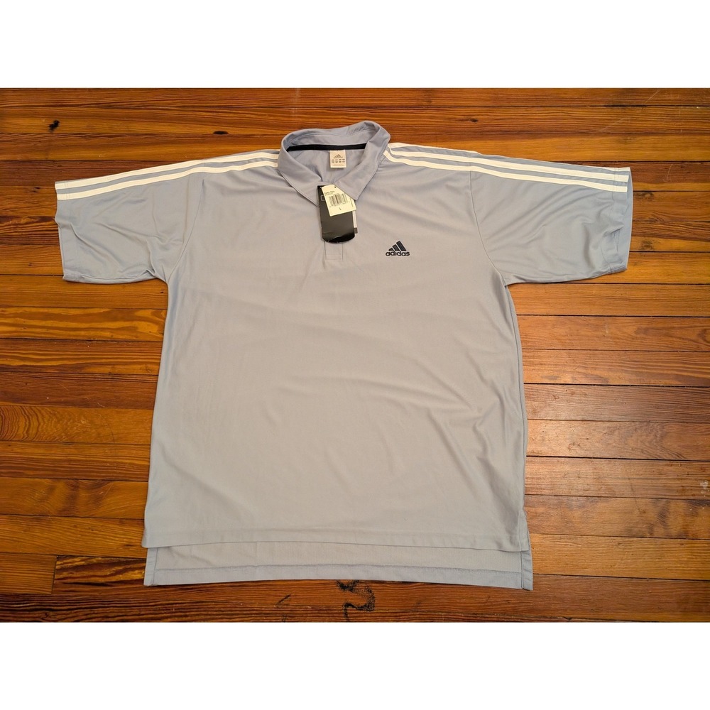 Adidas Mens Comp Polo Shirt Breeze Blue White 3-Stripe Short Sleeve Large NEW
